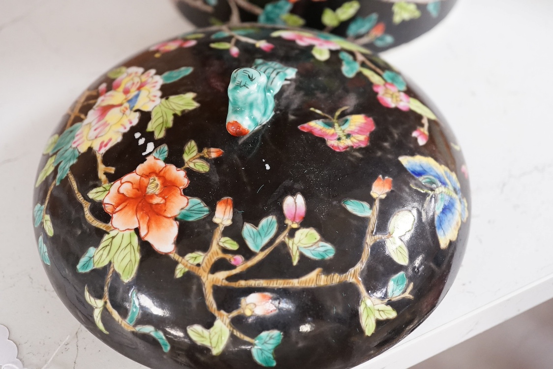 A Chinese famille noire jar and cover, 22cm. Condition - good
